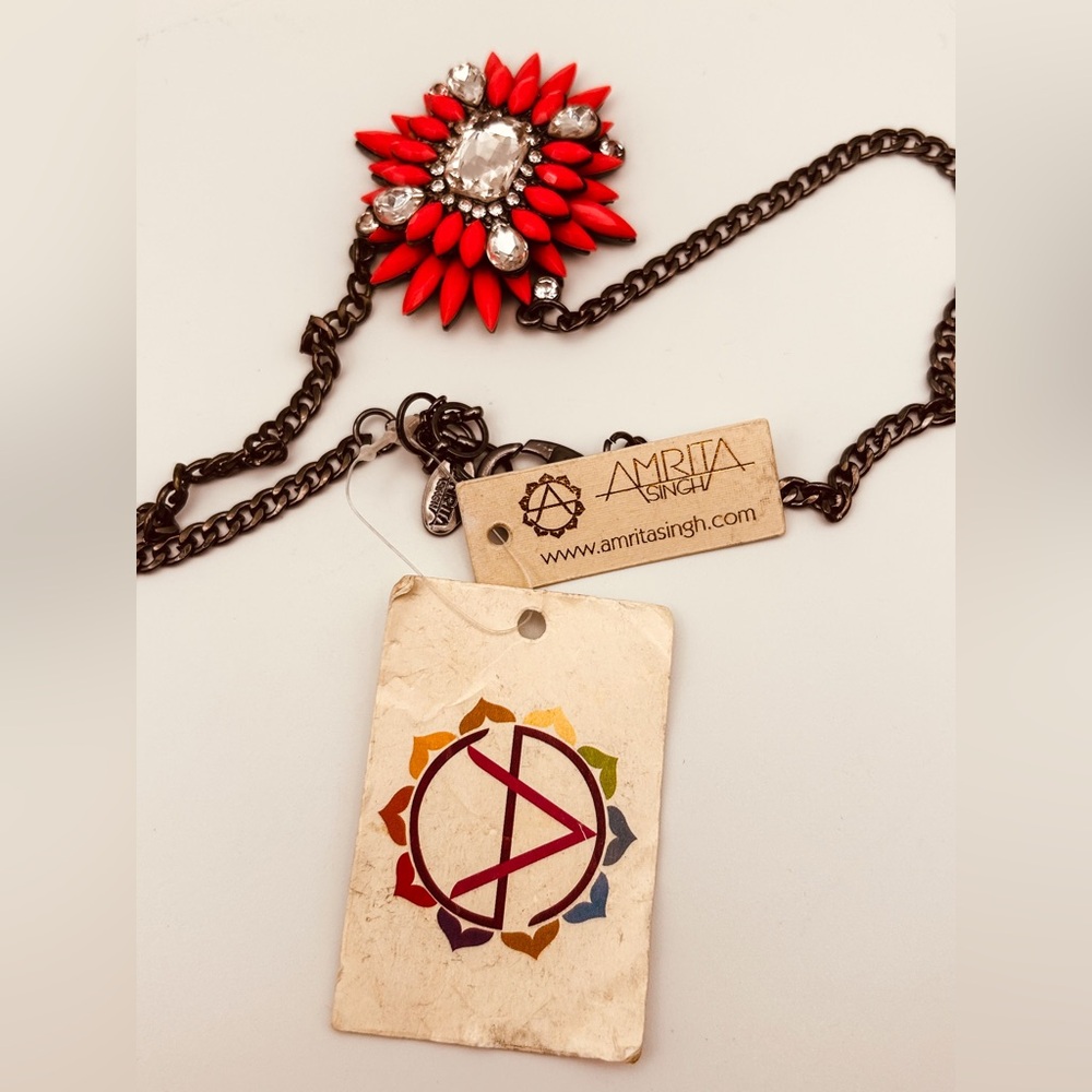 Amrita Singh Coral Crystal Statement Necklace NWT - Picture 7 of 12